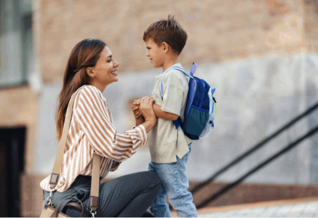 Child and parent on first day of kindergarten